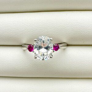 Jean Dousset Sterling Silver Ring Oval Cocktail Gemstone Red sz 9 HSN Luxury JD
